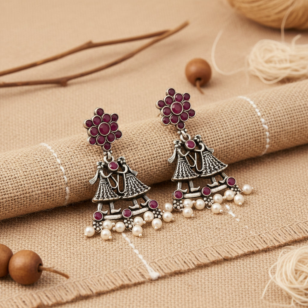 Bride-Groom Floral dangler earrings (Red)