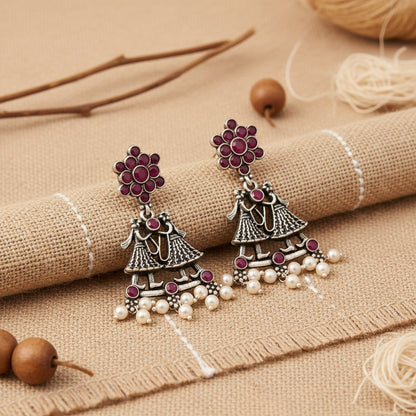 Bride-Groom Floral dangler earrings (Red)
