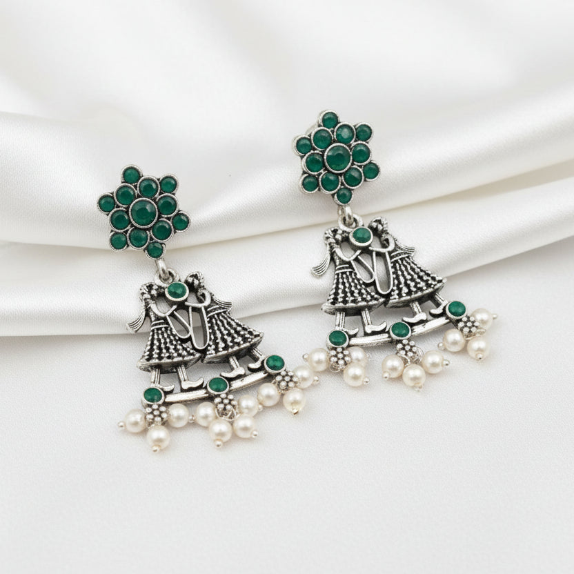 Bride-Groom Floral dangler earrings (Green)