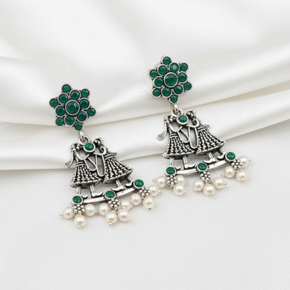 Bride-Groom Floral dangler earrings (Green)