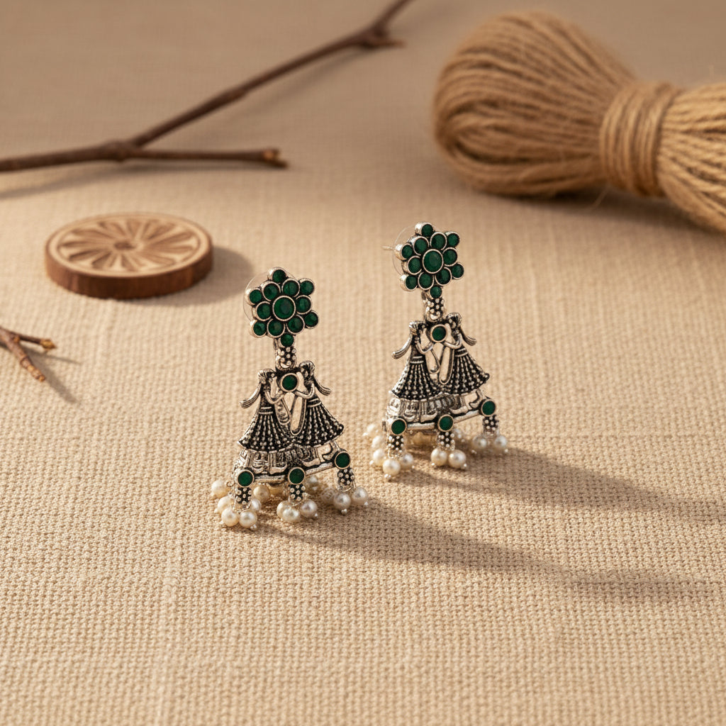 Bride-Groom Floral dangler earrings (Green)