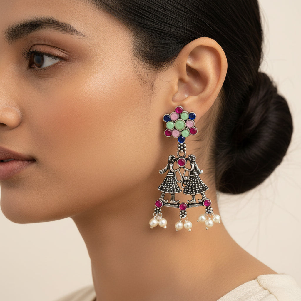 Bride-Groom Floral dangler earrings (Multicolored)