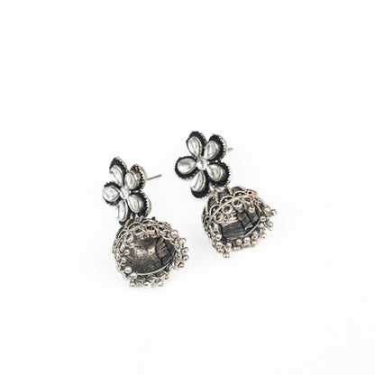 White Stone Studded Beautiful Oxidised Earrings With Hanging Jhumki