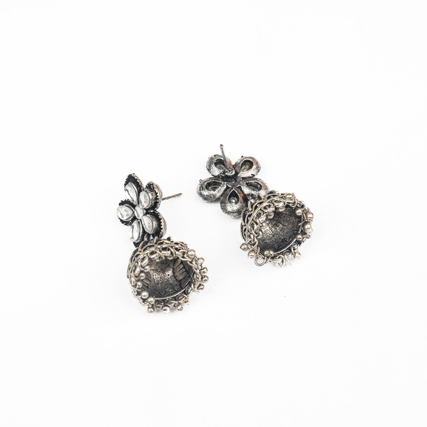 White Stone Studded Beautiful Oxidised Earrings With Hanging Jhumki