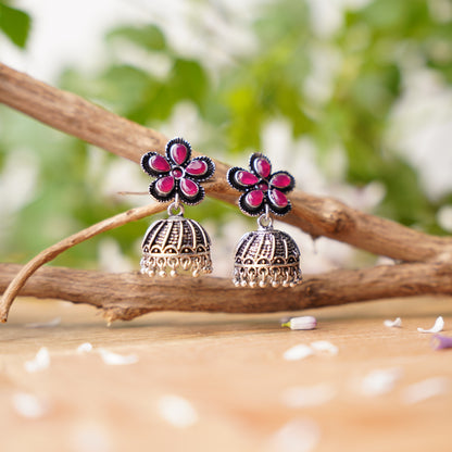 Periwinkle stone studded jhumki earrings (Red)