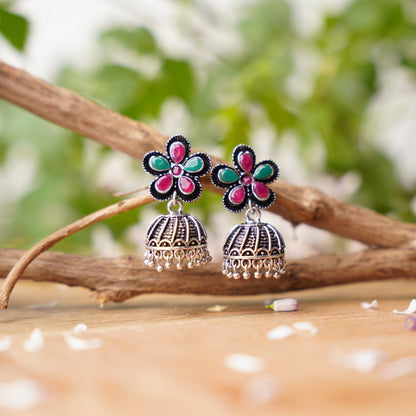 Periwinkle stone studded jhumki earrings (Multicolored)