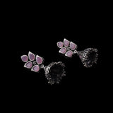 Baby Pink Stone Studded Conical Oxidised Jhumki Earrings