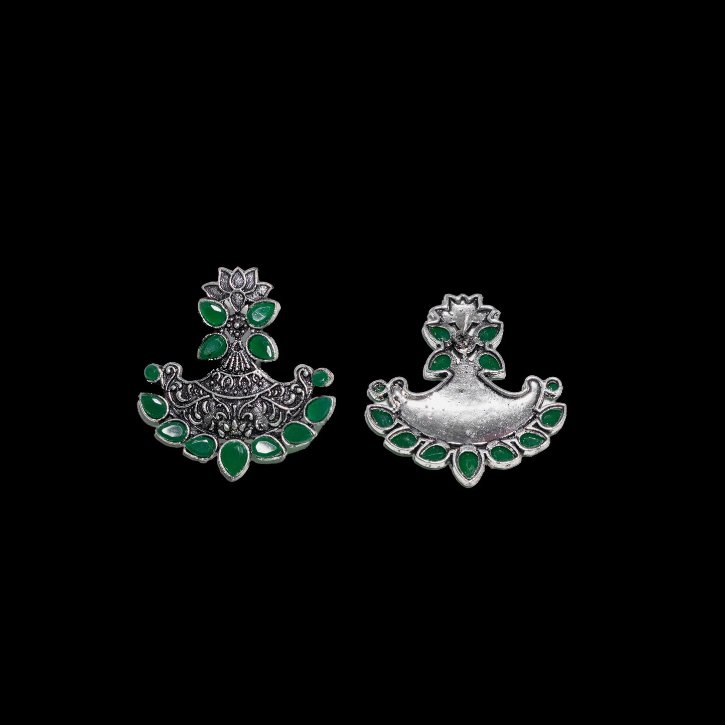 Green Stone Studded German Silver Stud Earrings