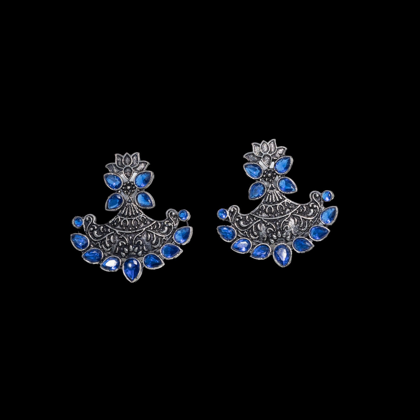 Blue Stone Studded German Silver Stud Earrings