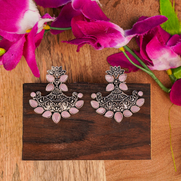 Baby Pink Stone Studded German Silver Stud Earrings