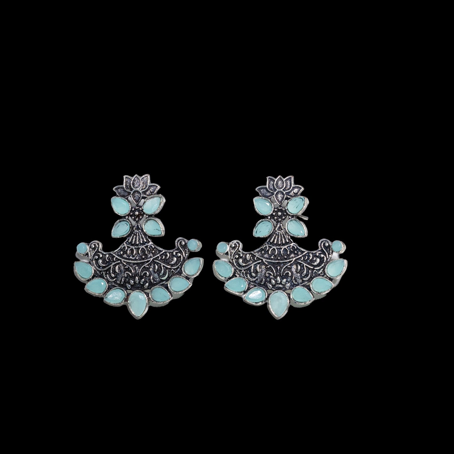 Mint Stone Studded German Silver Stud Earrings