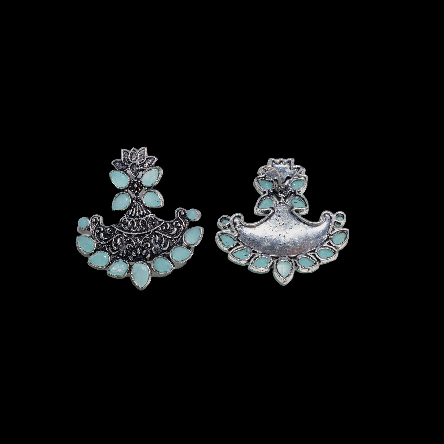 Mint Stone Studded German Silver Stud Earrings