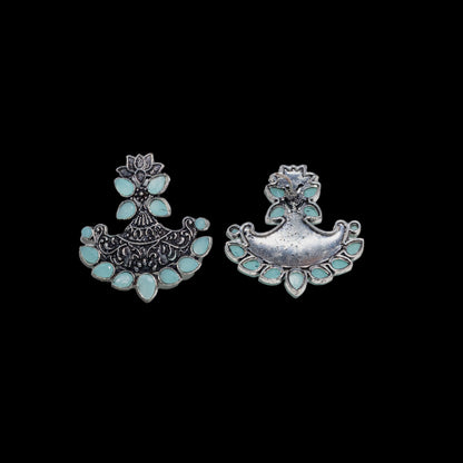 Mint Stone Studded German Silver Stud Earrings