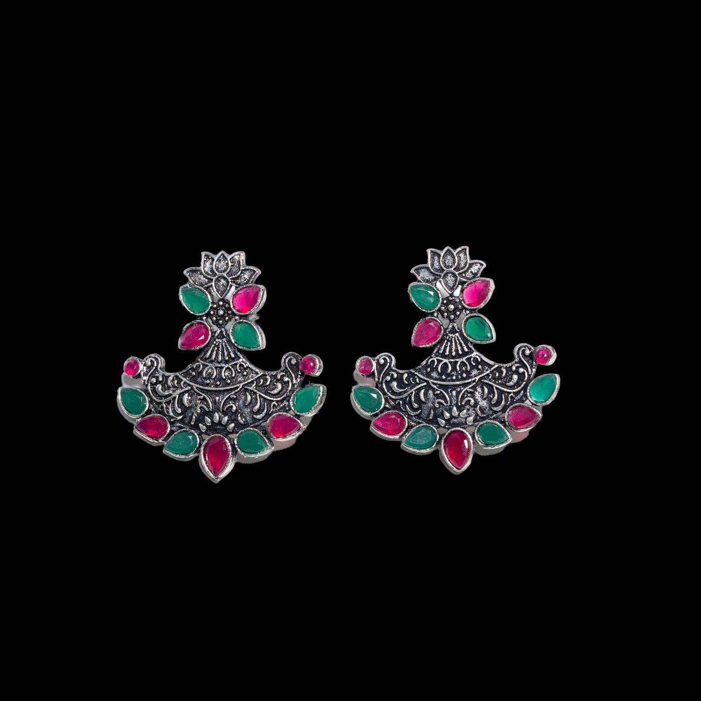 Multicolored Stone Studded German Silver Stud Earrings