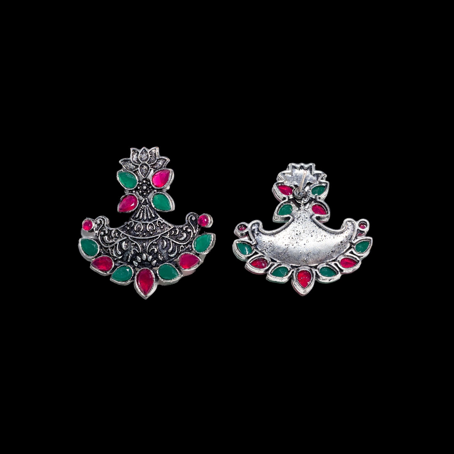 Multicolored Stone Studded German Silver Stud Earrings