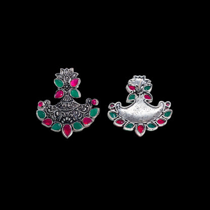 Multicolored Stone Studded German Silver Stud Earrings