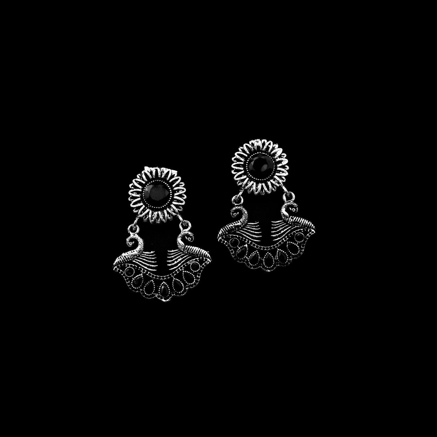 Black Stone Studded Beautiful Oxidized Earrings