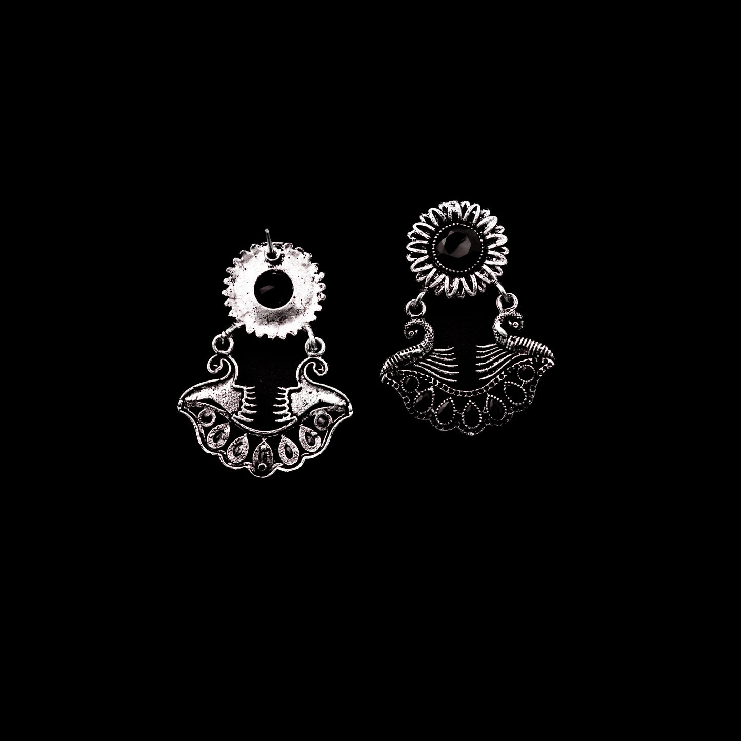 Black Stone Studded Beautiful Oxidized Earrings