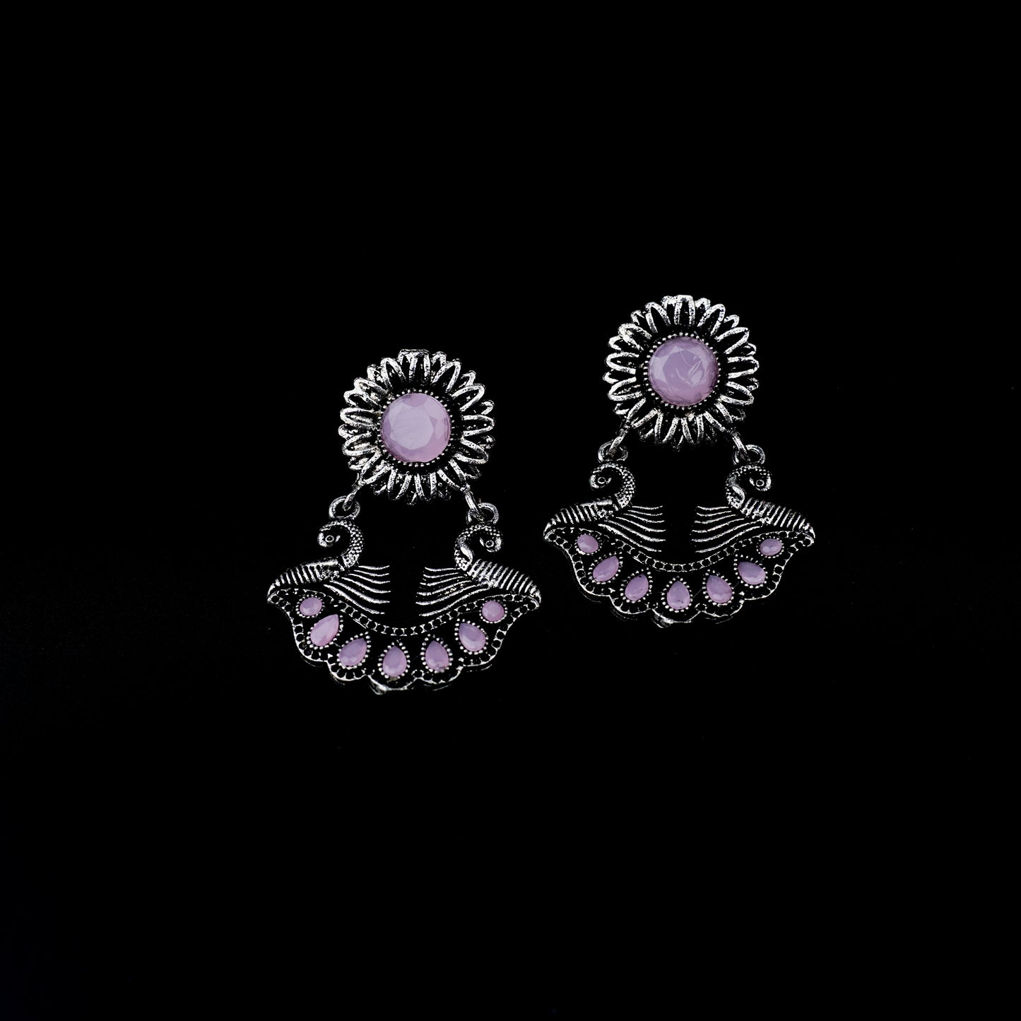 Baby Pink Stone Studded Beautiful Oxidized Earrings