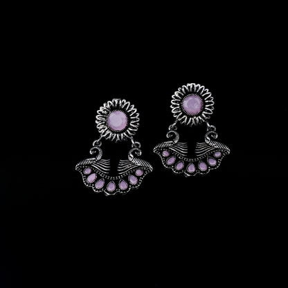 Baby Pink Stone Studded Beautiful Oxidized Earrings