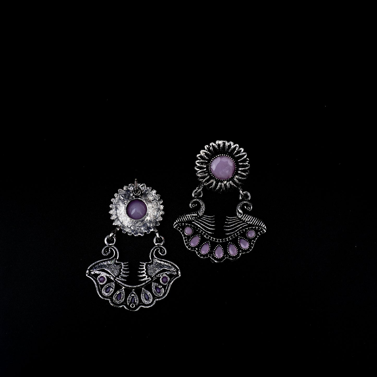 Baby Pink Stone Studded Beautiful Oxidized Earrings