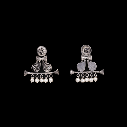 German Silver Earrings With Hanging Pearls