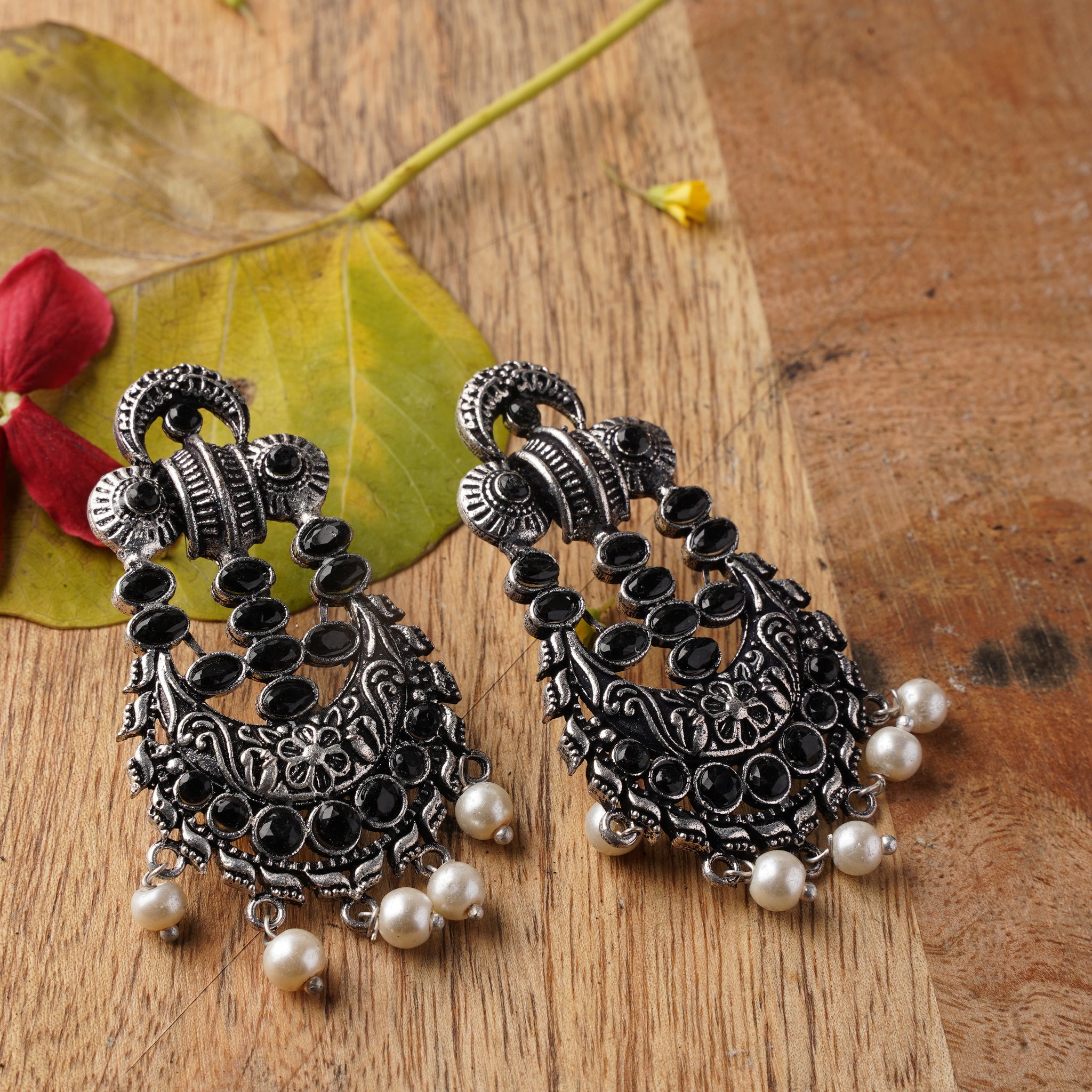 German Silver Jhumka Earrings in Circular Design with Jhumki's –  ShopBollyWear.Com