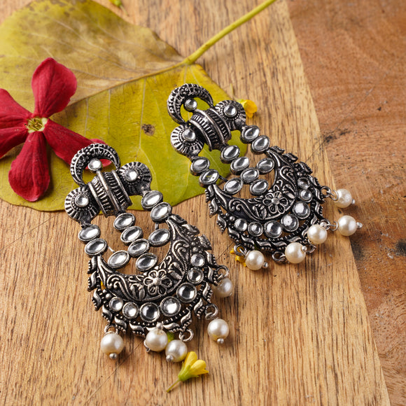 Feminine German Silver Stone Earring - South India Jewels