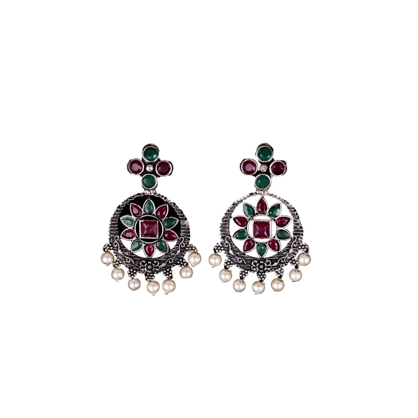 Flower Rangoli Pearl dangler earrings (Multicolored)