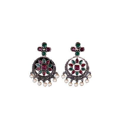Flower Rangoli Pearl dangler earrings (Multicolored)