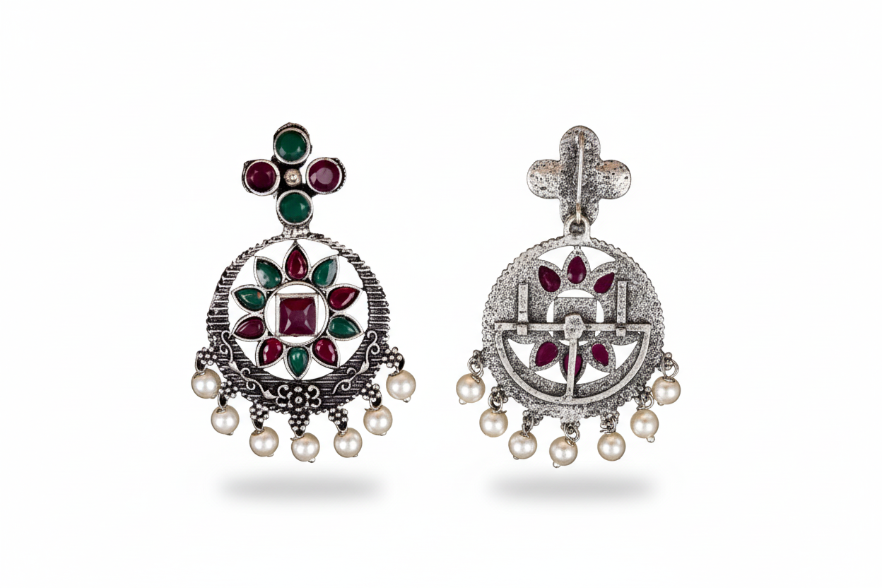 Flower Rangoli Pearl dangler earrings (Multicolored)