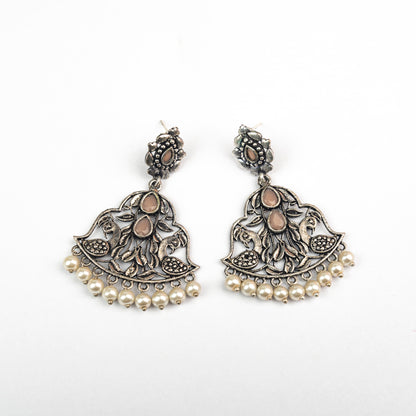Light Orange Stone Studded Oxidised Danglers