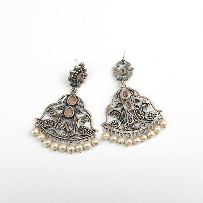 Light Orange Stone Studded Oxidised Danglers