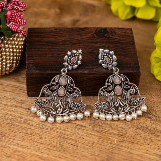 Light Orange Stone Studded Oxidised Danglers