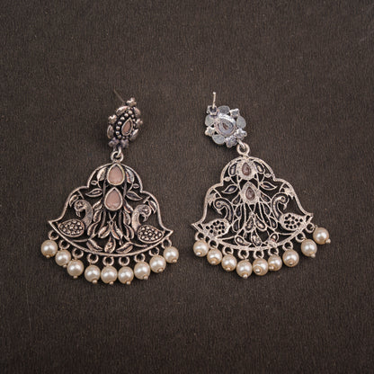 Light Orange Stone Studded Oxidised Danglers