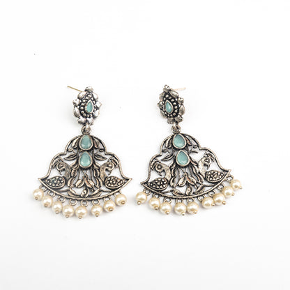 Mint Stone Studded Oxidised Danglers