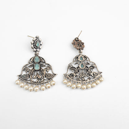 Mint Stone Studded Oxidised Danglers