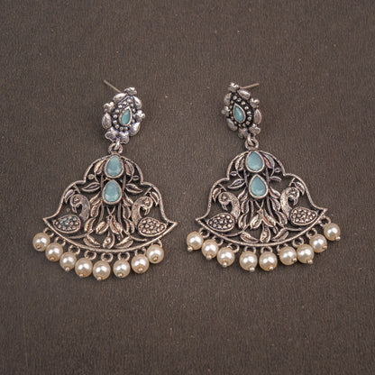 Mint Stone Studded Oxidised Danglers