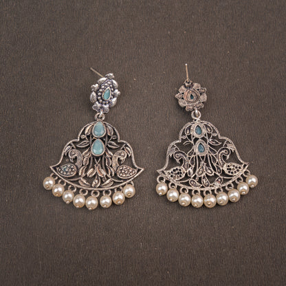 Mint Stone Studded Oxidised Danglers