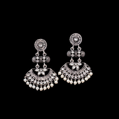 White Stone Studded Rajwada Statement Earrings