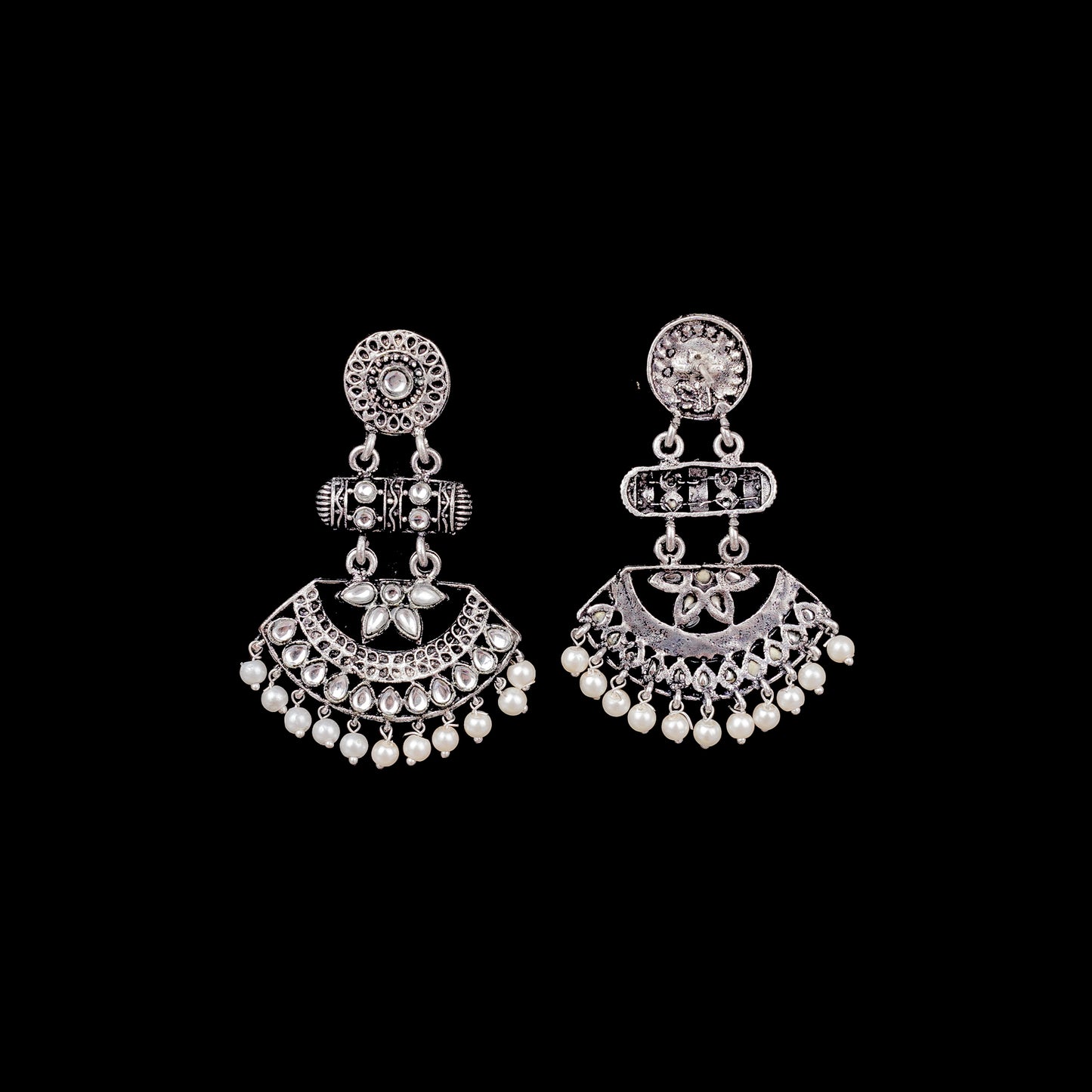 White Stone Studded Rajwada Statement Earrings