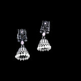 Baby Pink Stone Studded German Silver Earrings With Brass Jhumki