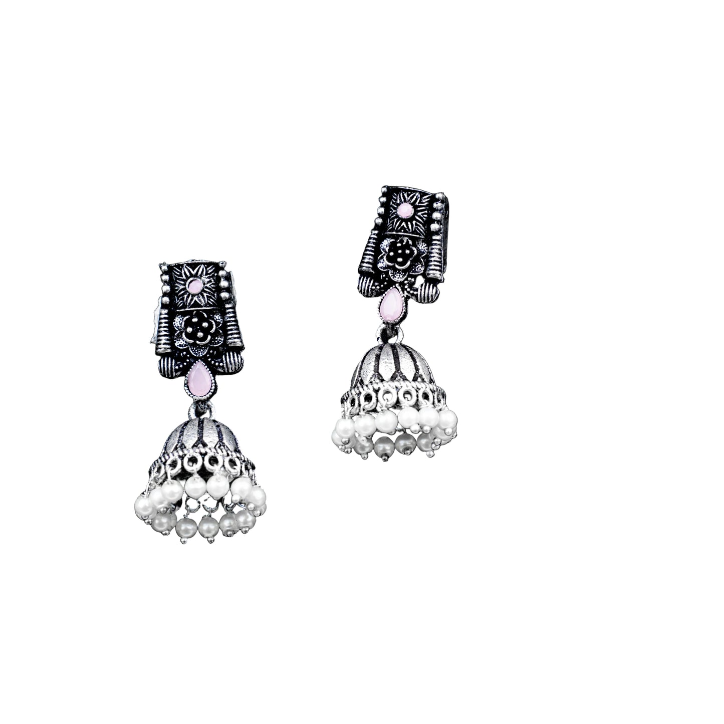 Temple bells jhumki earrings (Baby Pink)