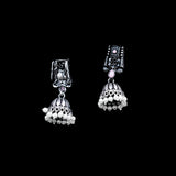 Baby Pink Stone Studded German Silver Earrings With Brass Jhumki