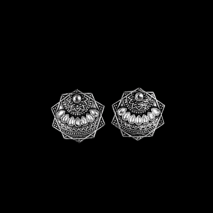 White Stone Studded Geometrical German Silver Stud Earrings