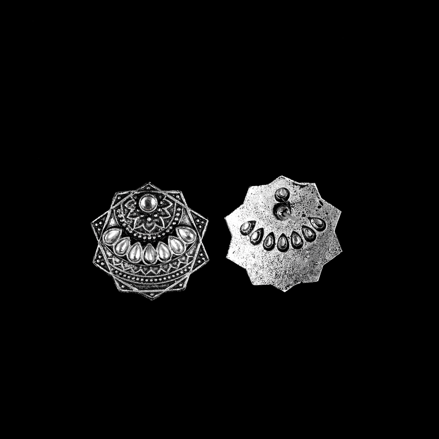 White Stone Studded Geometrical German Silver Stud Earrings