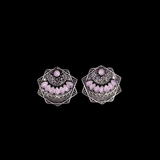 Baby Pink Stone Studded Geometrical German Silver Stud Earrings