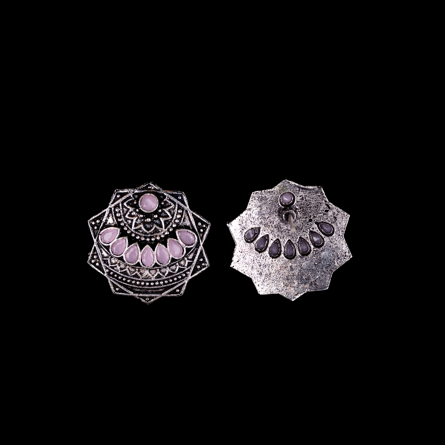 Baby Pink Stone Studded Geometrical German Silver Stud Earrings