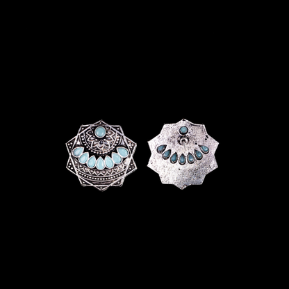 Mint Stone Studded Geometrical German Silver Stud Earrings