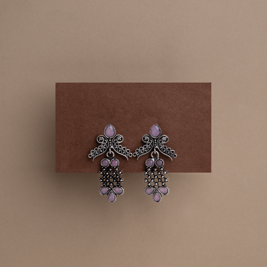 Baby Pink Stone Studded Lightweight German Silver Stud Earrings